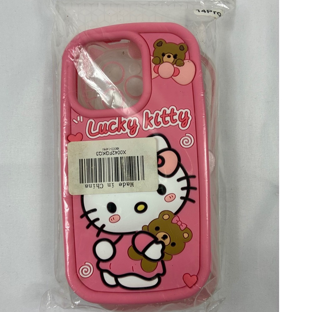 Sanrio Hello Kitty Lucky Kitty iPhone 14 Pro Case Pink Silicone New 3D Kawaii